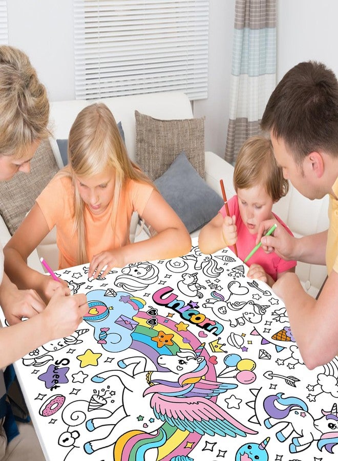 Leezead Giant Unicorn Coloring Tablecloth & Poster - Unicorn Party Table Cover with Coloring Paper for School, Classroom, Family Activity & Birthday Party Supplies - Image 3